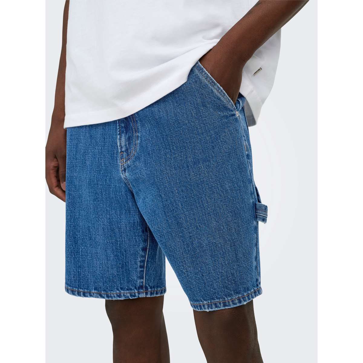 ONLY & SONS MENS LOOSE FIT COTTON FADE CARP. MB DOT DENIM SHORTS WW BLUE